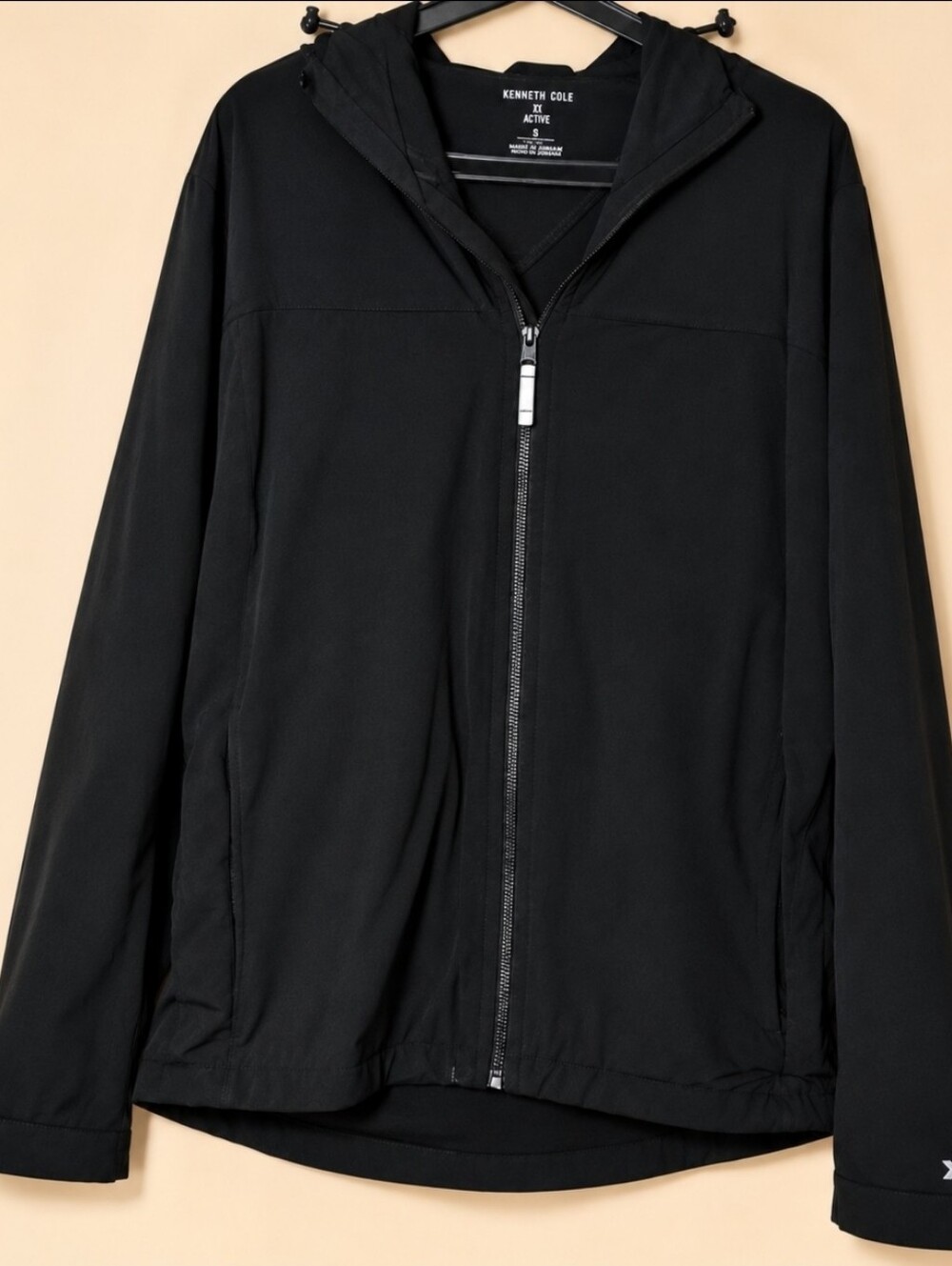Kenneth Cole Active Mens Full Zip Hooded Windbreaker Jacket Black Medium NWOT